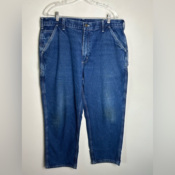 Carhartt Blue Men's Canvas Jeans  38X30 Work Outdoor Heavy Duty Ranch Western - Picture 1 of 16